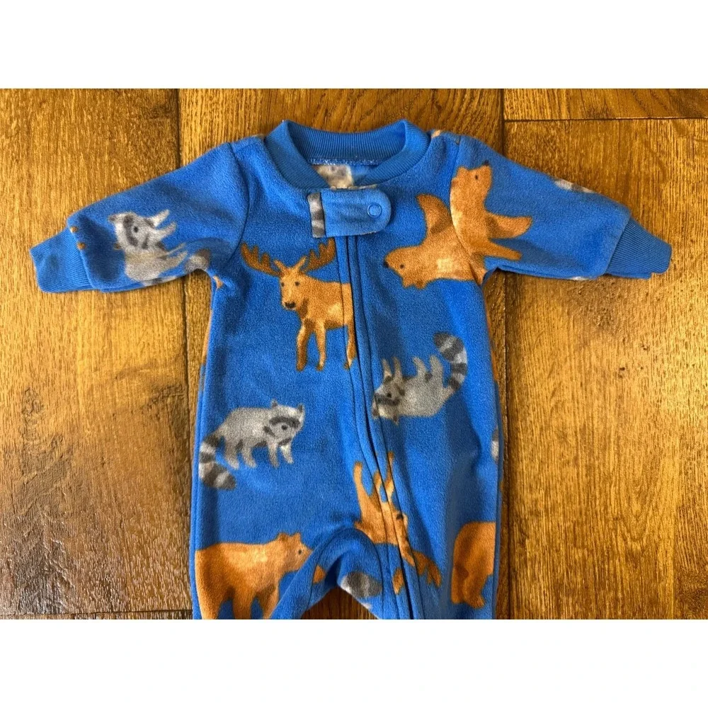 Carters Preemie Baby Boy Sleeper Outfit Romper Fleece Bear Feet Moose Raccoon‎